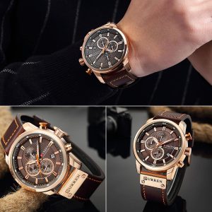 Gold Dial Chronograph Brown Leather Watch